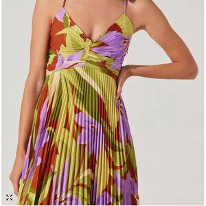 Astr The Label Blythe Dress. Lime Green, Lavender & Rust Floral